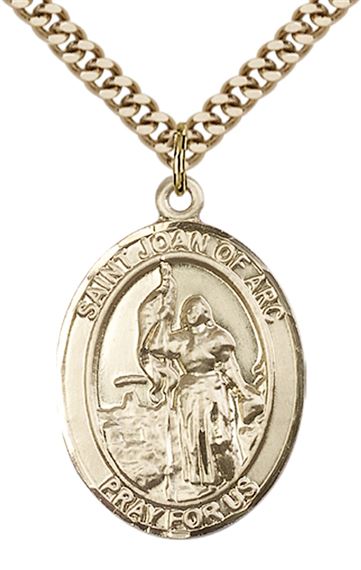 14KT GOLD FILLED ST JOAN OF ARC PENDANT ON A CHAIN - 1" x 3/4"